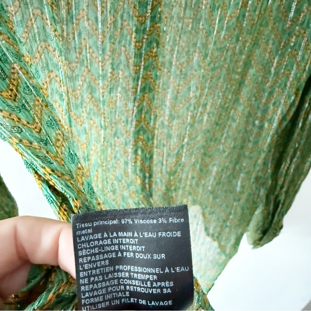 Ba&sh Wize Green Printed Sheer Long Sleeve Blouse Top Size 2 - Picture 8 of 8